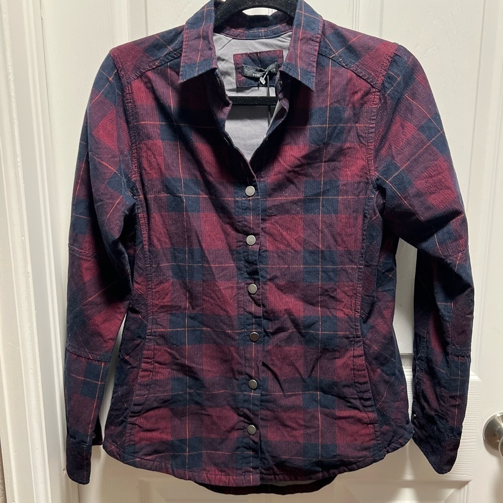 NEW Prana‎ | Porter Park Flannel Nautical Blue Red Snap Sz XS